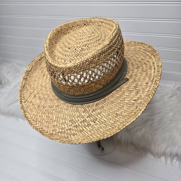 DPC Dorfman Pacific Straw Hat Men’s Size Medium Fedora Gray Band - Picture 2 of 6